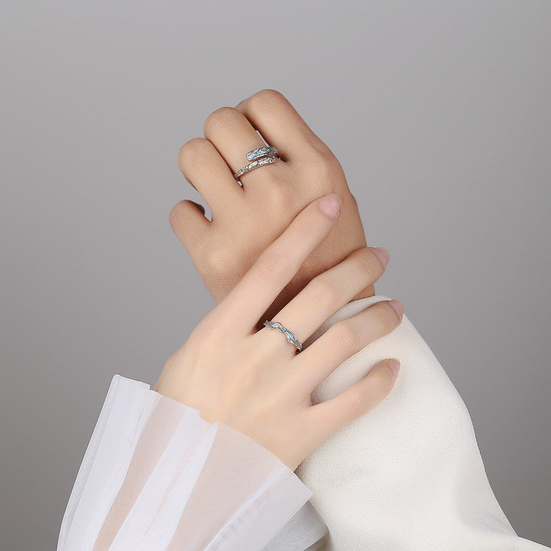 Simple Irregular Sterling Sier Design Texture Chinese Valentine's Rings