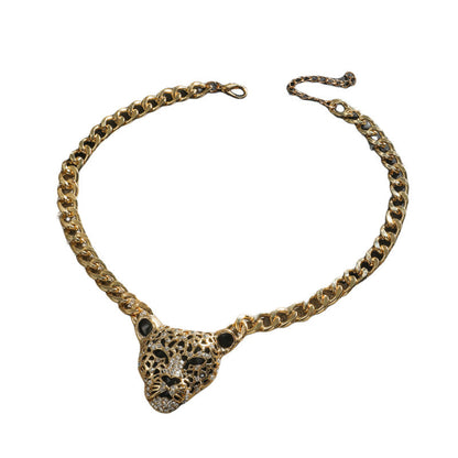 Women's & Men's Fashion Punk Diamond Gold Leopard Head Necklaces
