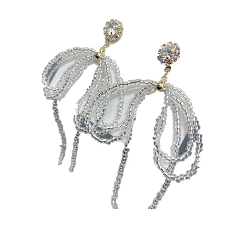 Long Full Diamond Design Bow High Profile Fashion Female Earrings