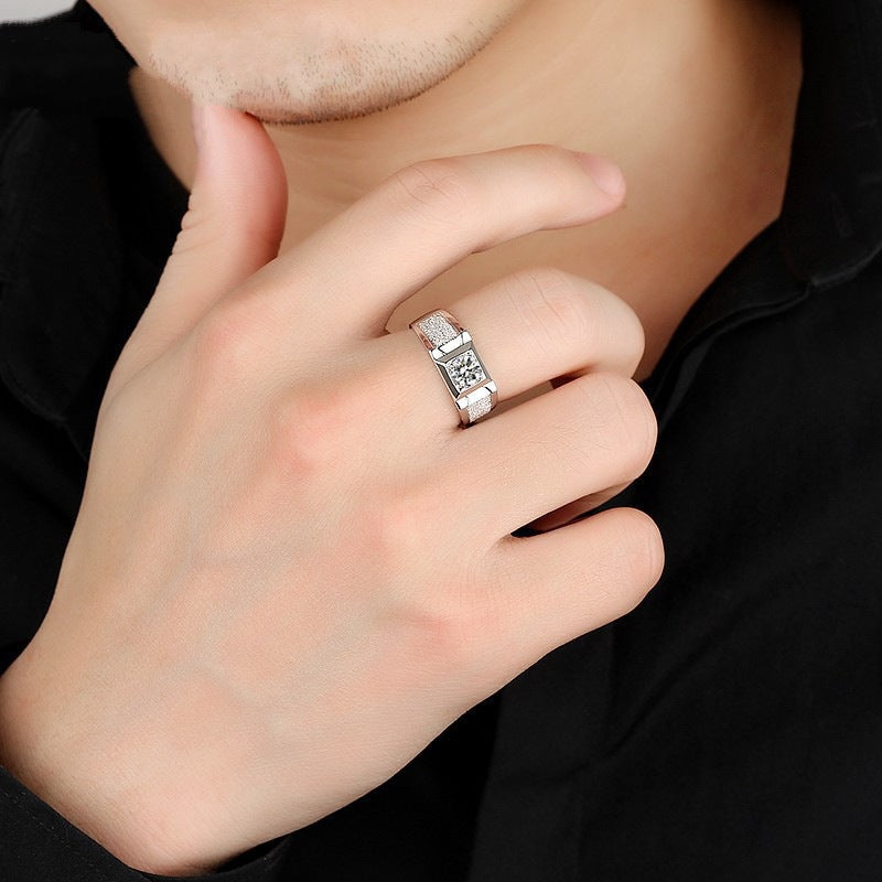 Men's Domineering Frosted Opening Artificial Diamond Ornament Rings