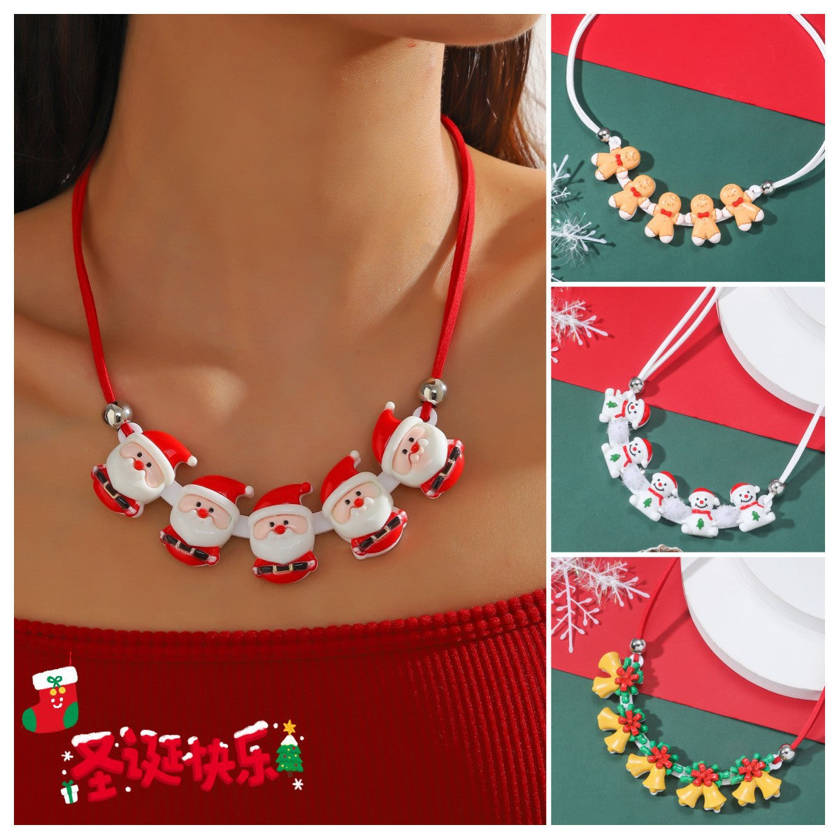 Creativity Santa Claus Gingerbread Man Bell Necklaces