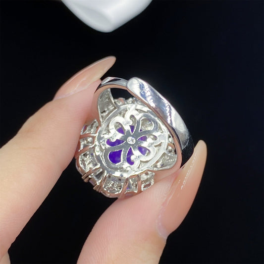 Purple Star Dove Egg-shaped Simulation Amethyst Full Diamond Rings