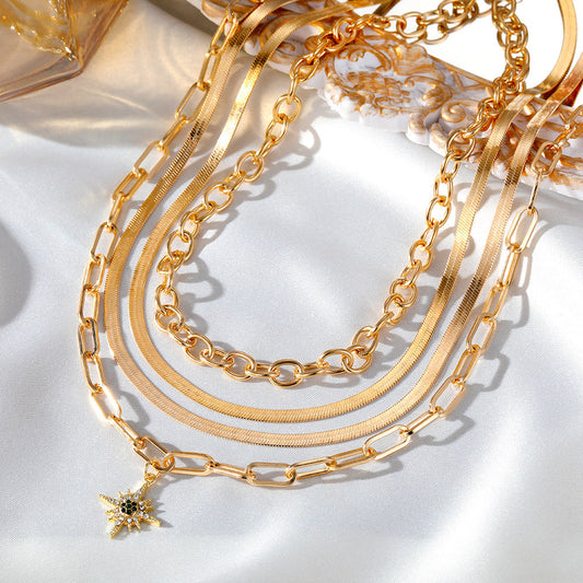 Women's Fashion Geometry Pattern Stars Snake Chain Necklaces