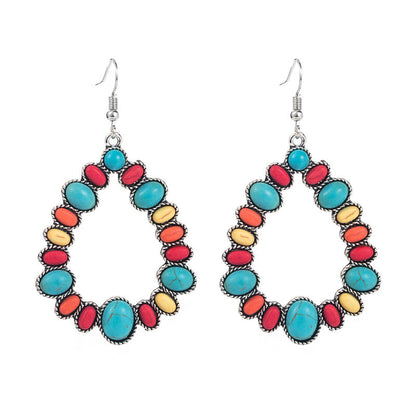 Women's Fashion Exaggerated Alloy Color Turquoise Geometric Luxurious Earrings