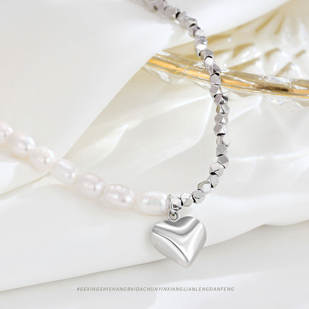 Women's Sier Freshwater Pearl Small Pieces Of Love Light Luxury Necklaces