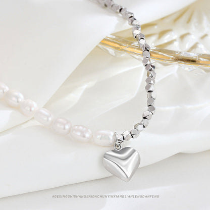 Women's Sier Freshwater Pearl Small Pieces Of Love Light Luxury Necklaces