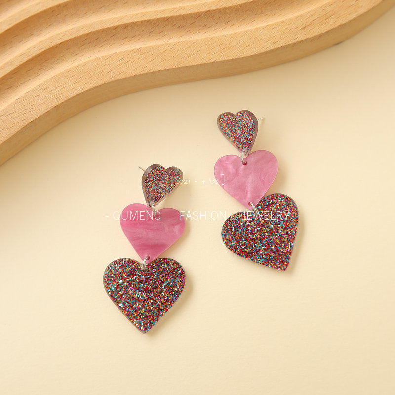 Women's Valentine's Day Acrylic Love Heart Niche Earrings