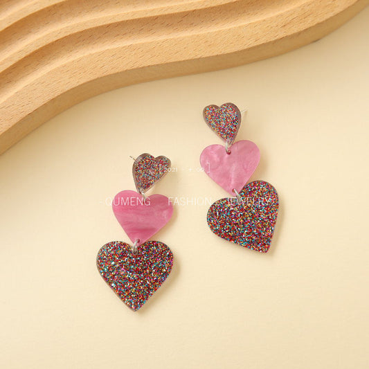 Women's Valentine's Day Acrylic Love Heart Niche Earrings