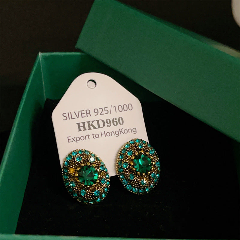 Affordable Luxury Style Green Gemstone French Geometric Earrings