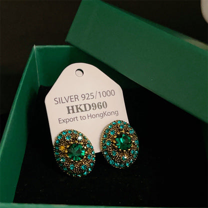 Affordable Luxury Style Green Gemstone French Geometric Earrings