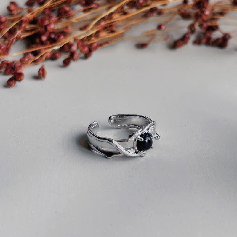 Irregular Cold Wind Black Zircon Opening Personalized Rings