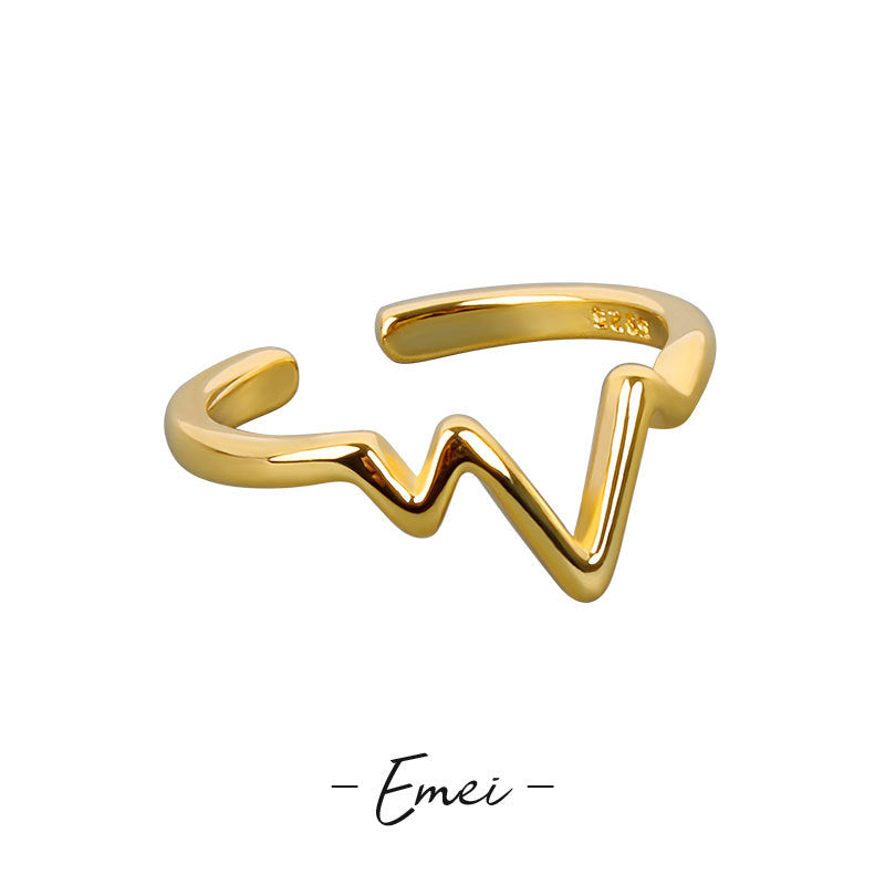 Source Irregular Wave Ecg Female Heartbeat Glossy Line Index Rings