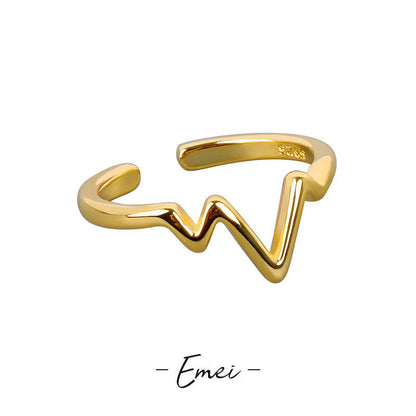 Source Irregular Wave Ecg Female Heartbeat Glossy Line Index Rings