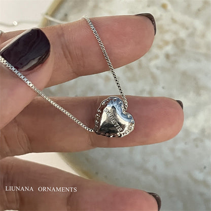 Love Bright Sier Fashionable Three-dimensional Peach Heart Clavicle Necklaces