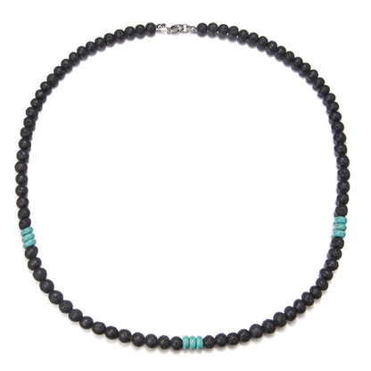 Black Frosted Volcanic Rock Beaded Bohemian Stainless Necklaces