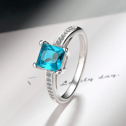 Comfortable Simple Square Rhinestone Zircon Princess Rings