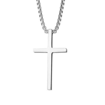 Men's Steel Glossy Cross Hip Hop Versatile Long Sweater Chain Necklaces
