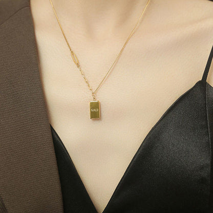 Small Gold Bar Niche Geometric Glossy Pendant Necklaces