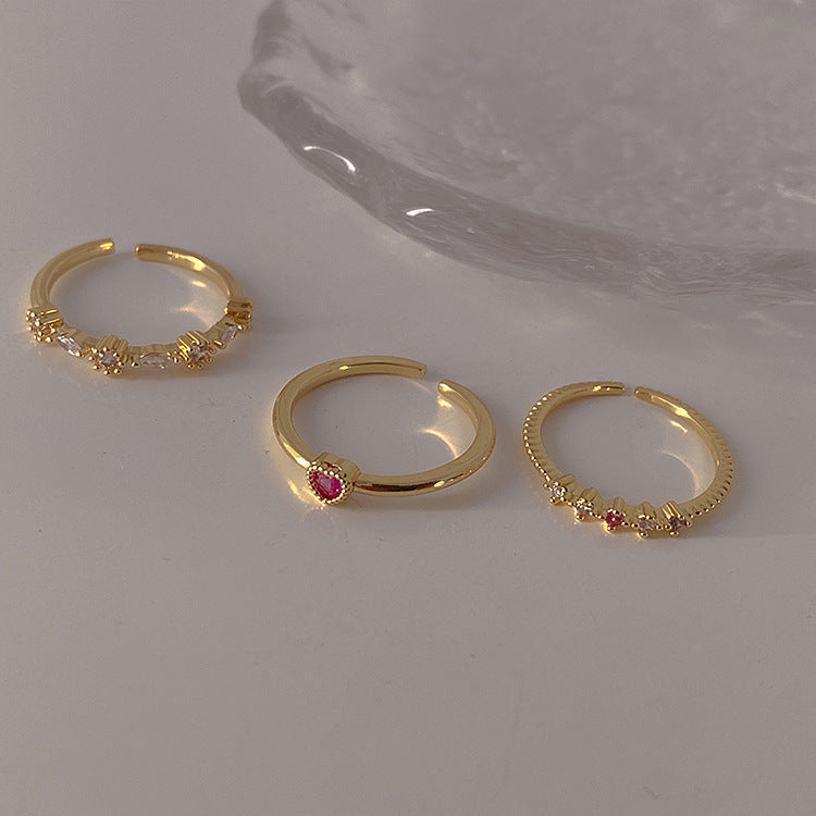 French Vintage Zircon Heart-shaped Open Suit Rings