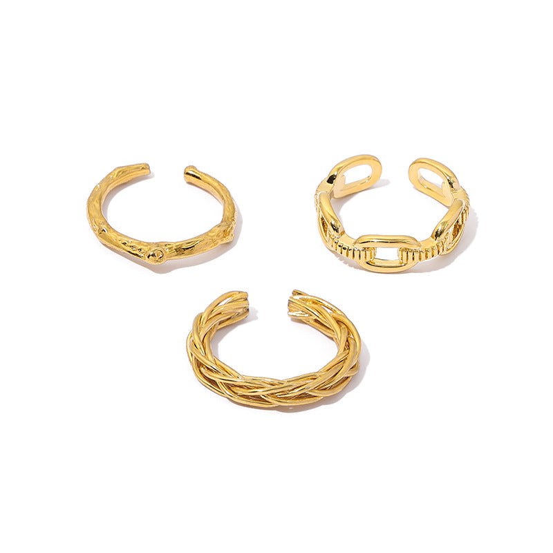 Plating Real Gold Retro Simple Lines Rings