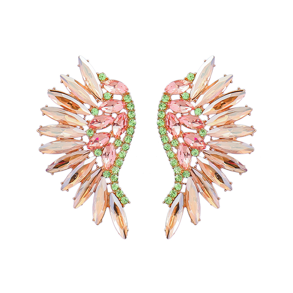 Colorful Crystals Exaggerated Fan-shaped Wings Fashion Earrings