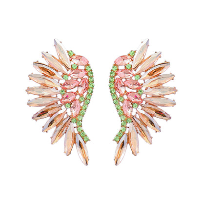 Colorful Crystals Exaggerated Fan-shaped Wings Fashion Earrings