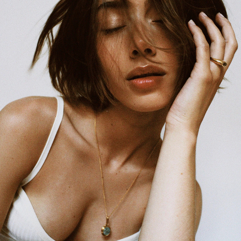 Olive Green Opal Stainless Steel Pendant Necklaces