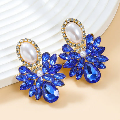 Female Alloy Diamond Inlaid Pearl Elegant Earrings