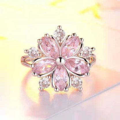 Copper Material Romantic Flower Zircon Light Rings