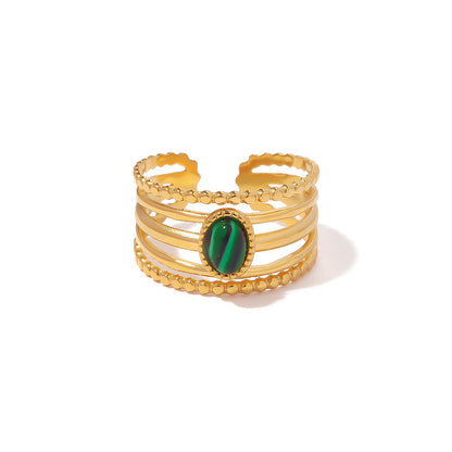 Women's Style Electroplated Gold Inlaid Malachite Natural Rings