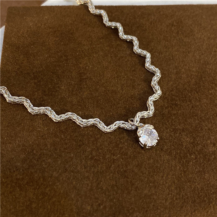 Women's Shiny Diamond Pendant High-grade Wave Design Necklaces