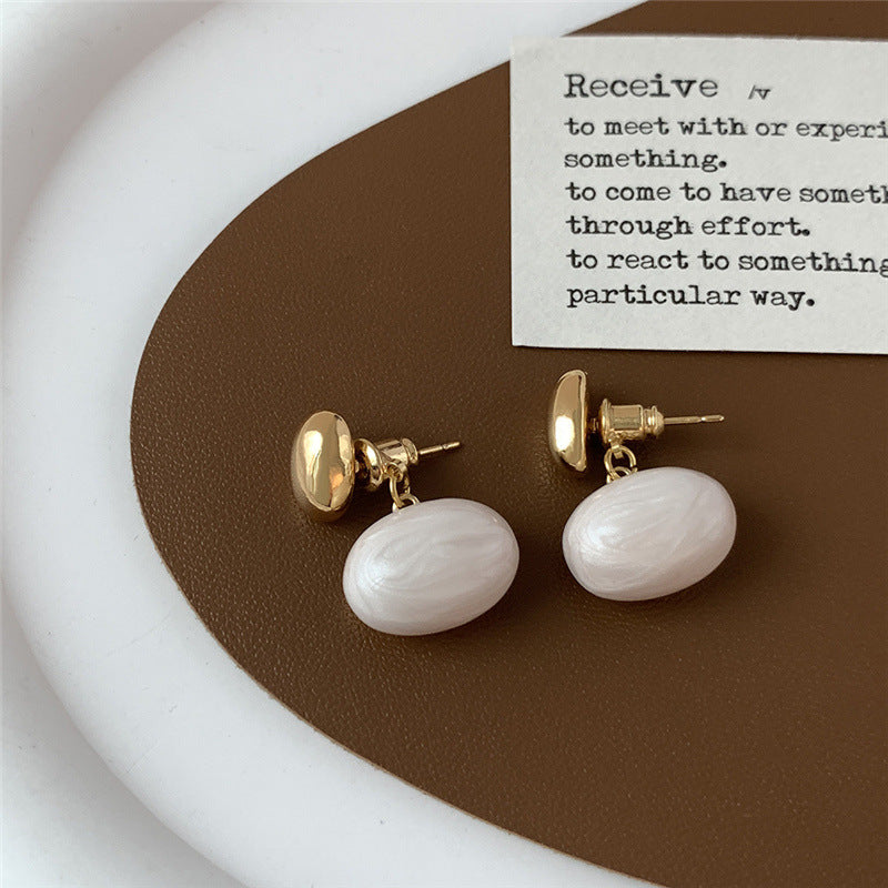 Women's Retro Personalized Enamel Drop Oil Oval Metal Sier Needle Earrings