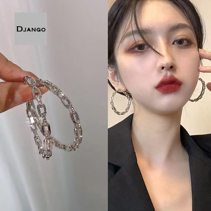 Sier Needle Korean Style Full Diamond Earrings