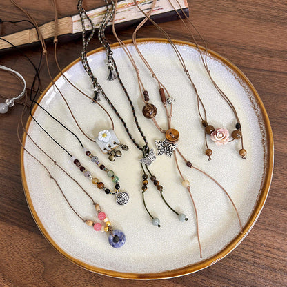 Style Pendant Antique Cord Butterfly Flower Longevity Lock Necklaces