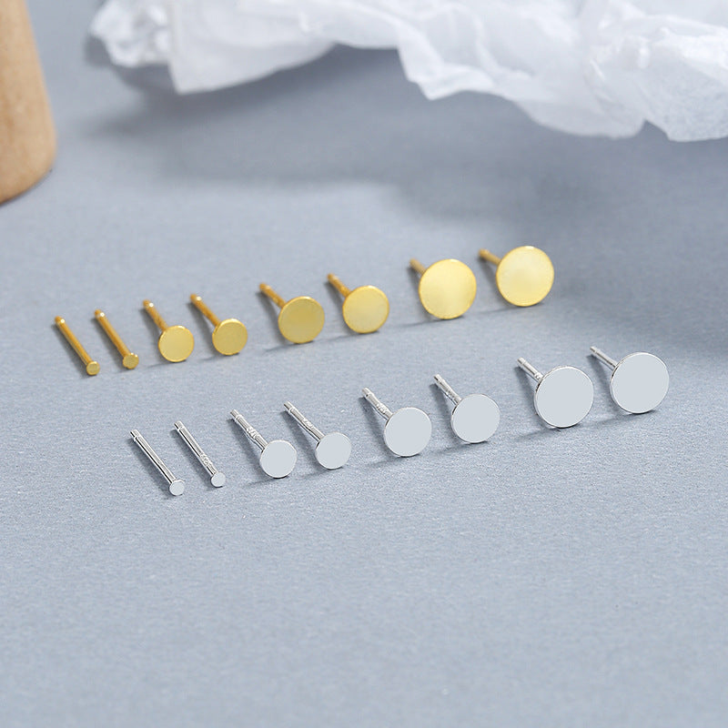 Women's Sier Round Piece Ear Simple Trendy Earrings