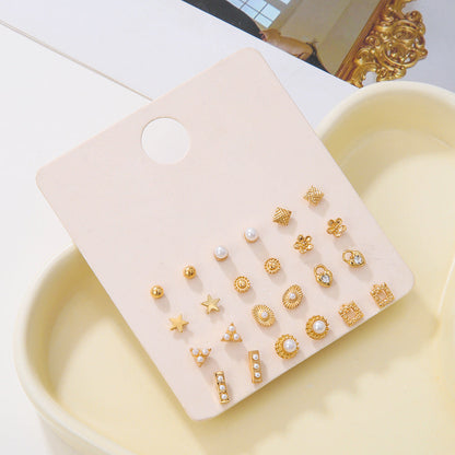 Female Simple Personality Alloy Rhinestone Pearl Earrings