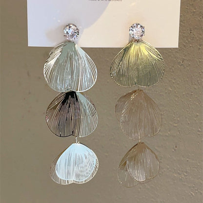 Sier Needle Design Metal Ginkgo Leaf Earrings