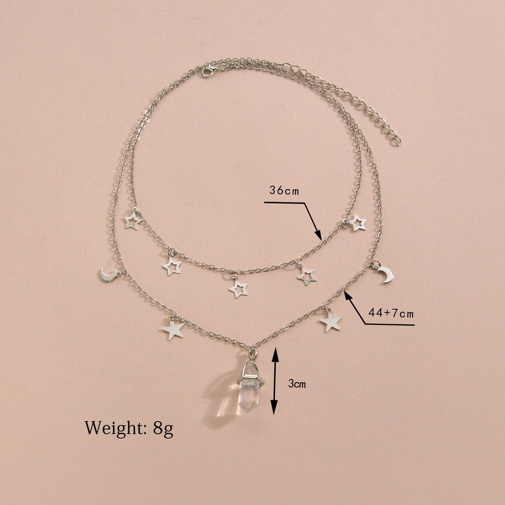 Fashion Iron Star Moon Multilayer Collarbone Hexagon Prism Necklaces