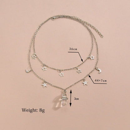 Fashion Iron Star Moon Multilayer Collarbone Hexagon Prism Necklaces