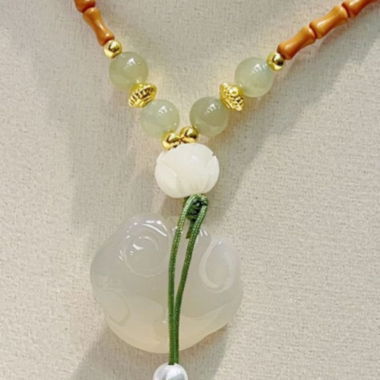 Round Beads Accessories Boxwood Carved Lotus Necklaces