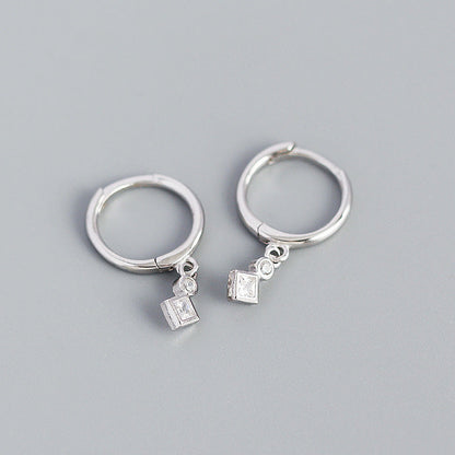 Sier Geometric Cold Style Square Diamond Earrings