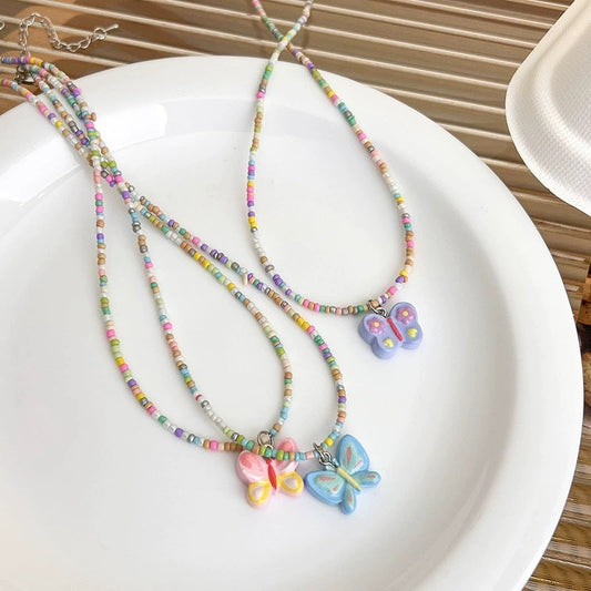 Butterfly Pendant Female Summer Sweet Fresh Dopamine Color Necklaces