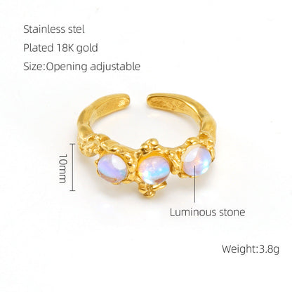 Women's Moonstone Personalized Hip Hop Irregular Geometric Rings