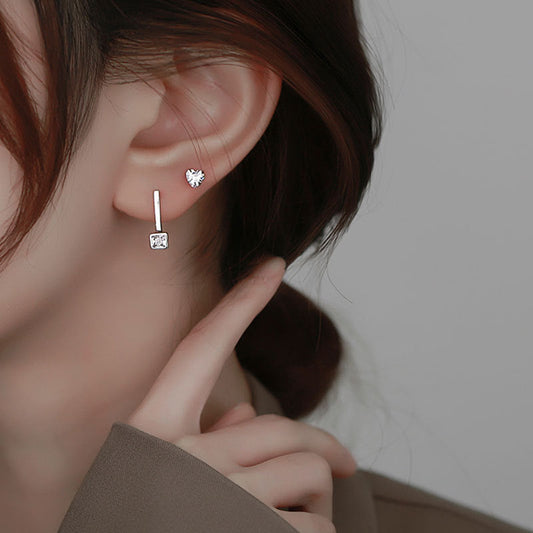 Sier Square Diamond Simple Zircon Fashion Earrings