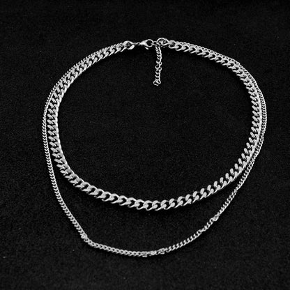 Women's & Men's Stainless Steel Double Layer Twin Hip Hop Punk Necklaces