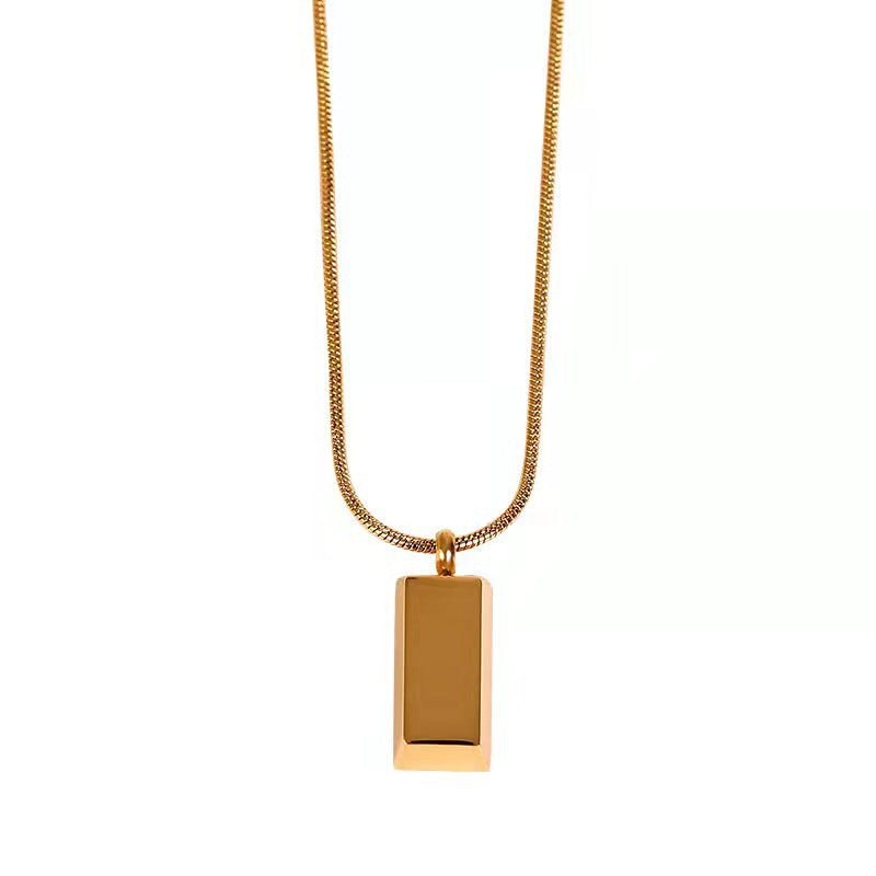 Simple Cold Style Titanium Steel Square Pendant Female Niche Necklaces