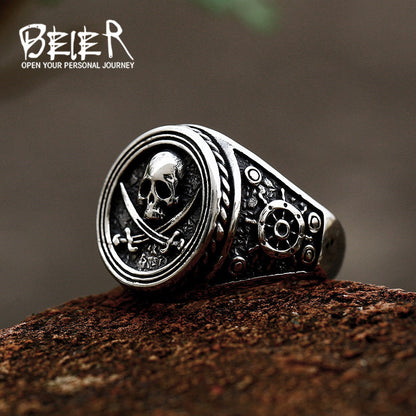 Men's Stainless Steel Pirate Skull Punk Hip Rings