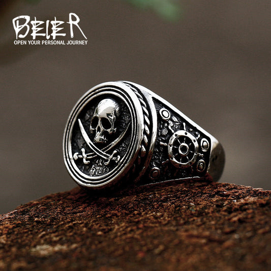 Men's Stainless Steel Pirate Skull Punk Hip Rings