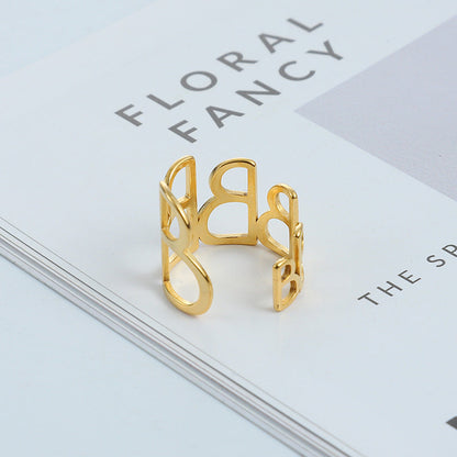 Personalized Golden Geometric Open Letter Adjustable Rings