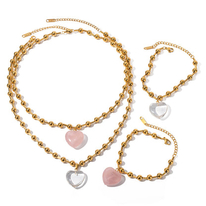Transparent Glass Crystal Gold Heart Round Necklaces